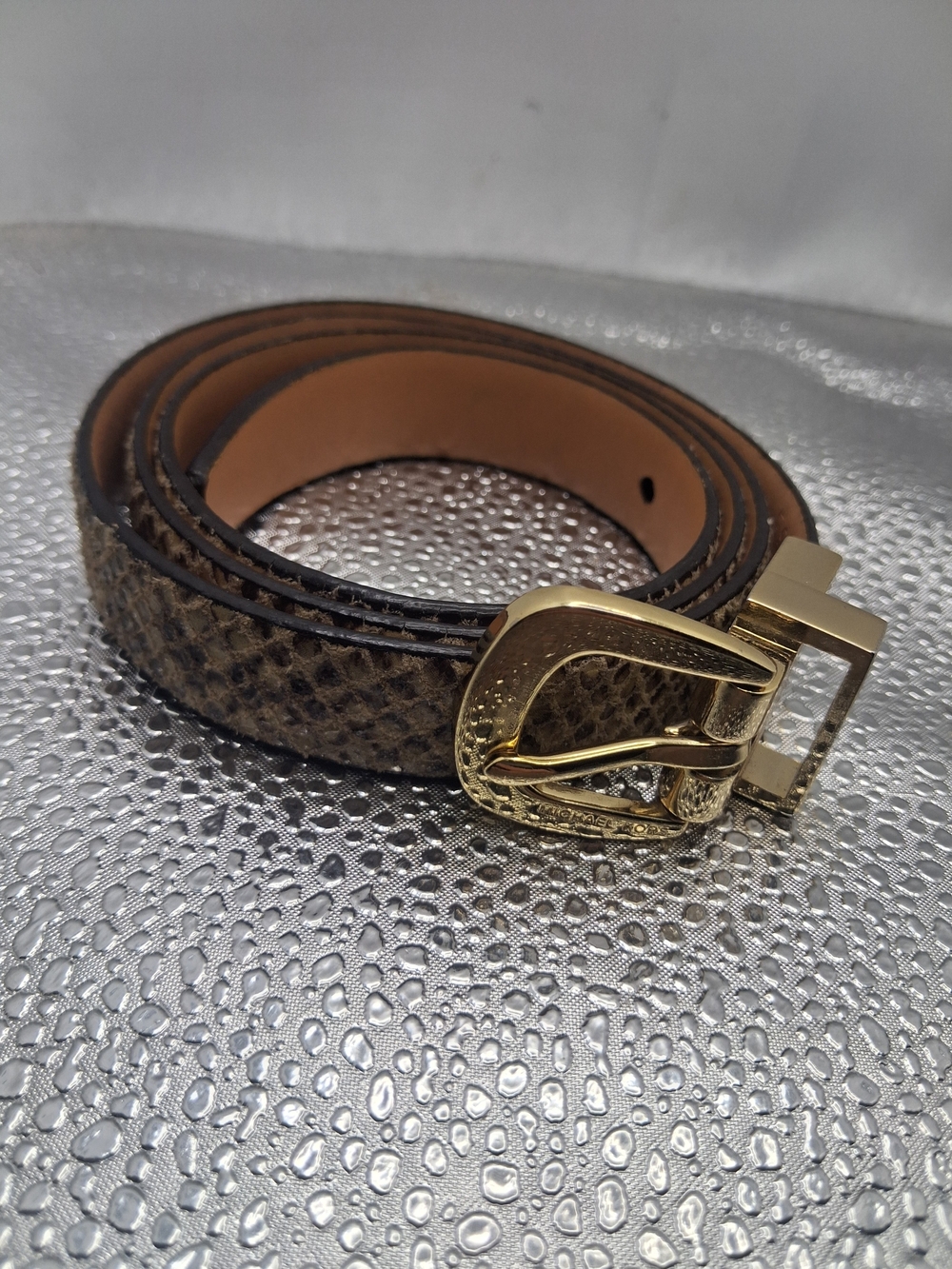 Michael Kors Brown Textured Women's Belt with Gold Buckle